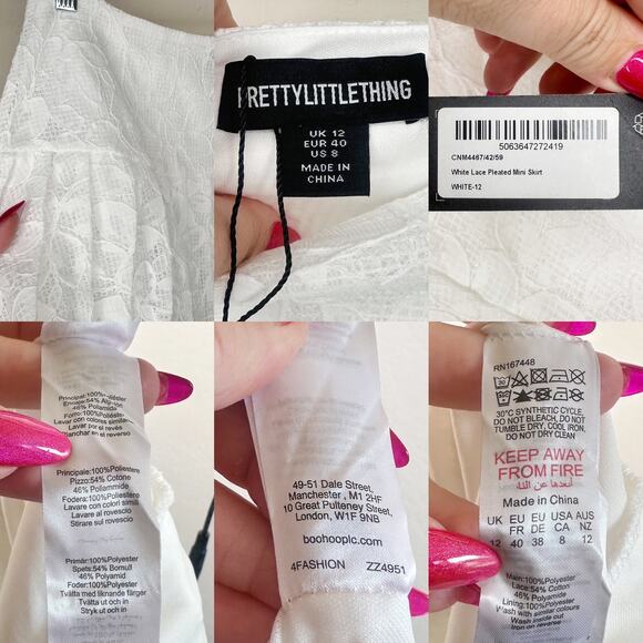 NWT Pretty Little Thing White Lace Pleated Drop Waist Micro Mini Skirt 8 - Picture 9 of 10